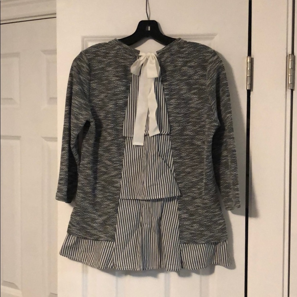 Mixed material tie-back sweater